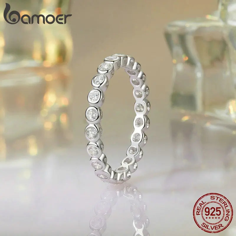 anel bolha prata 925 banhado a ouro branco com moissanite - bamoer