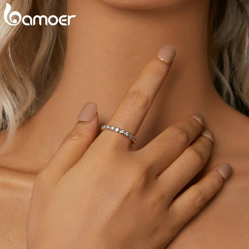 anel bolha prata 925 banhado a ouro branco com moissanite - bamoer