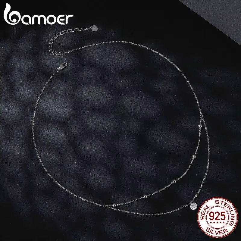 colar multi-camadas em prata 925 - bamoer