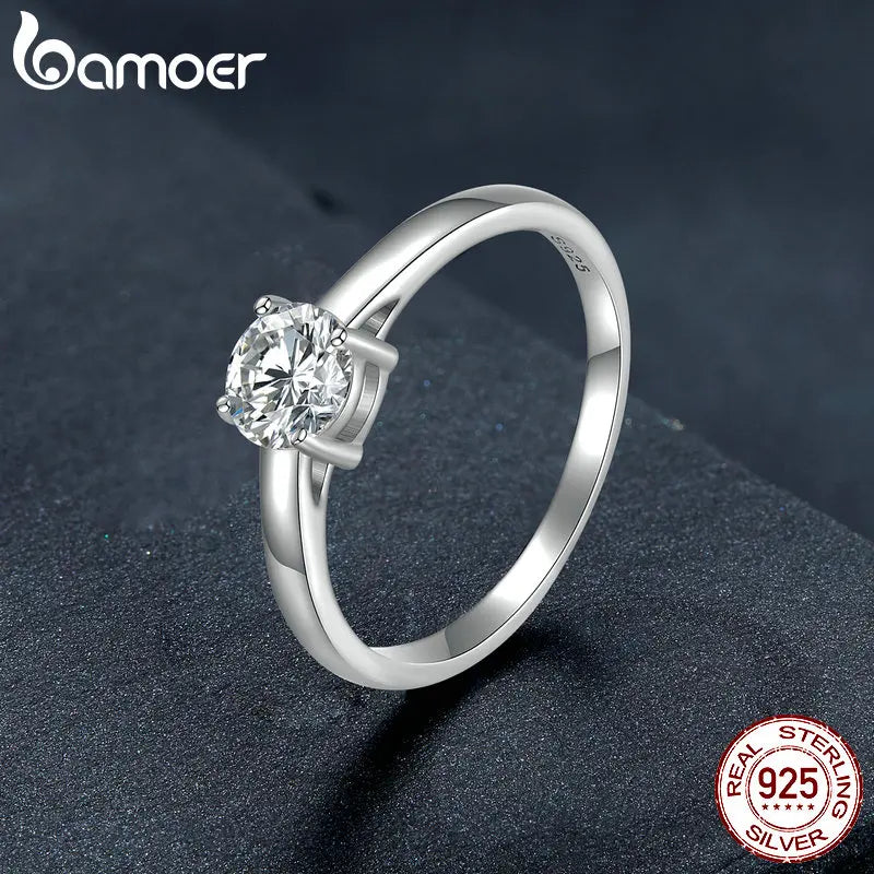 anel prata 925 solitário em moissanite - bamoer