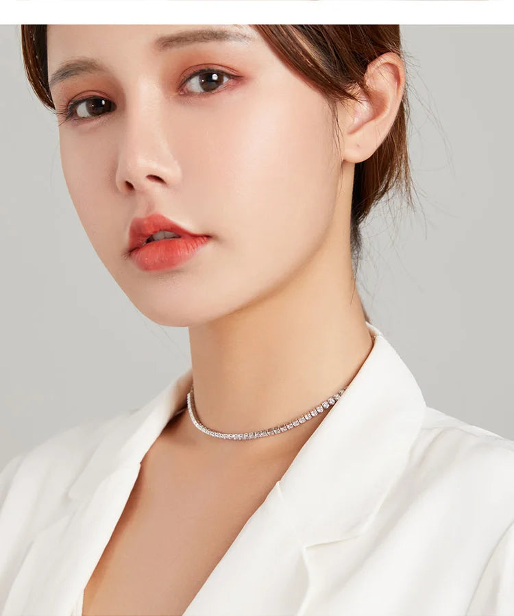 choker prata 925 com zircônia - bamoer