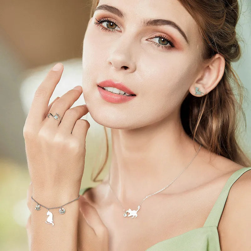 colar prata 925 com gato - bamoer