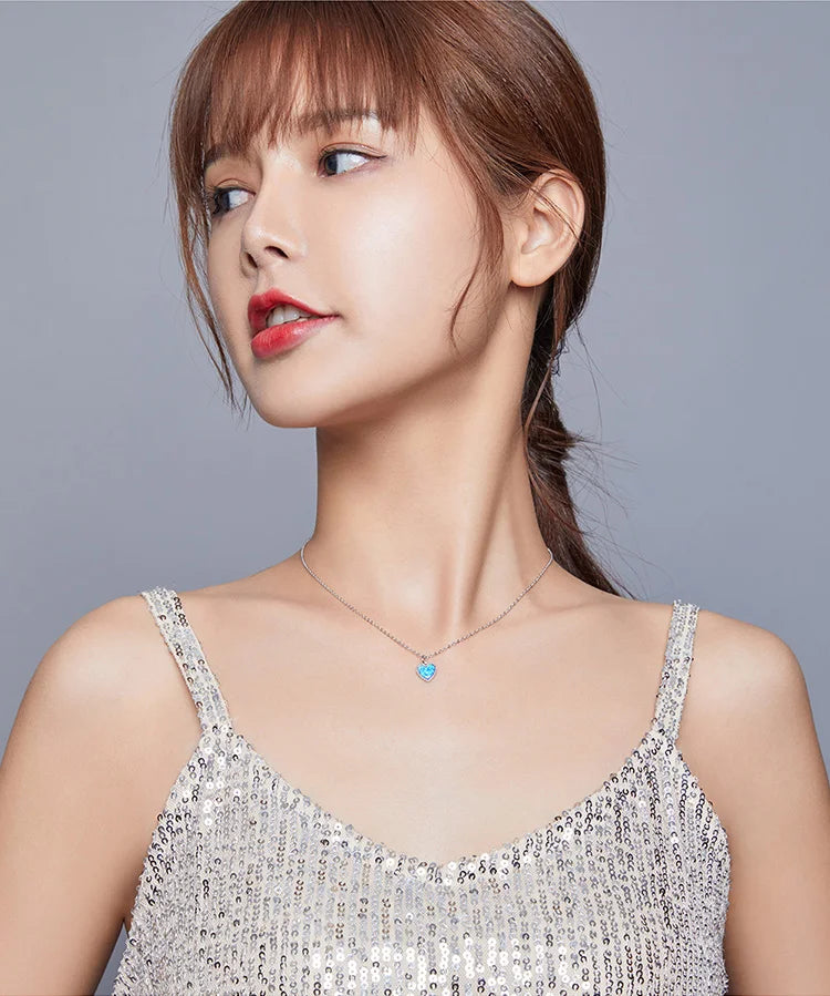 colar prata 925 coração azul profundo - bamoer