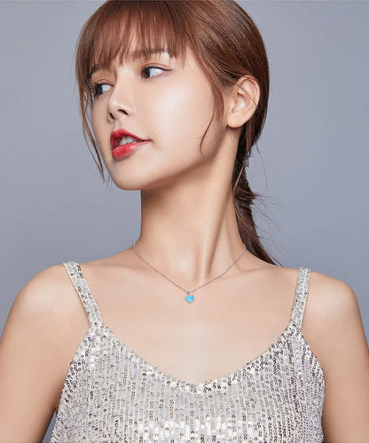 Colar Prata 925 Coração Azul Profundo - Bamoer