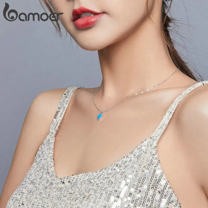 Colar Prata 925 Coração Azul Profundo - Bamoer