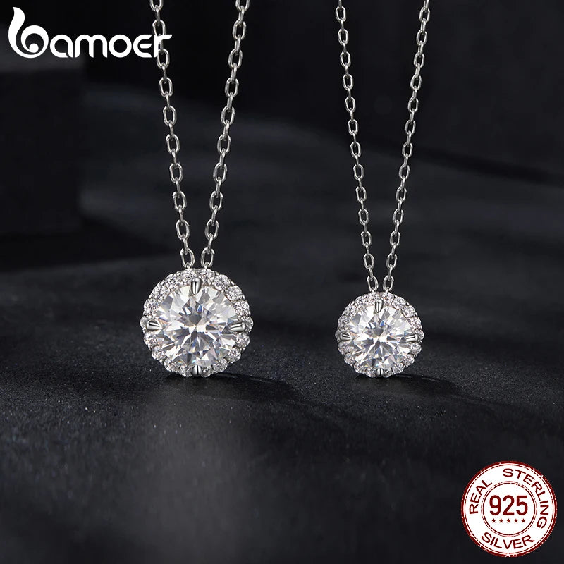 colar prata 925 banhado a ouro branco moissanite halo - bamoer