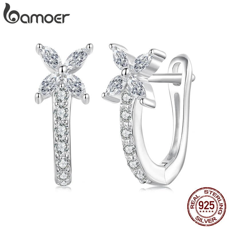 brinco prata 925 argola huggies com zircônia cravejada - bamoer