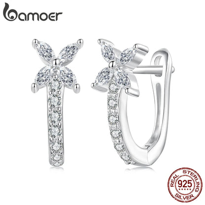 Brinco Prata 925 Argola Huggies com Zircônia Cravejada - Bamoer