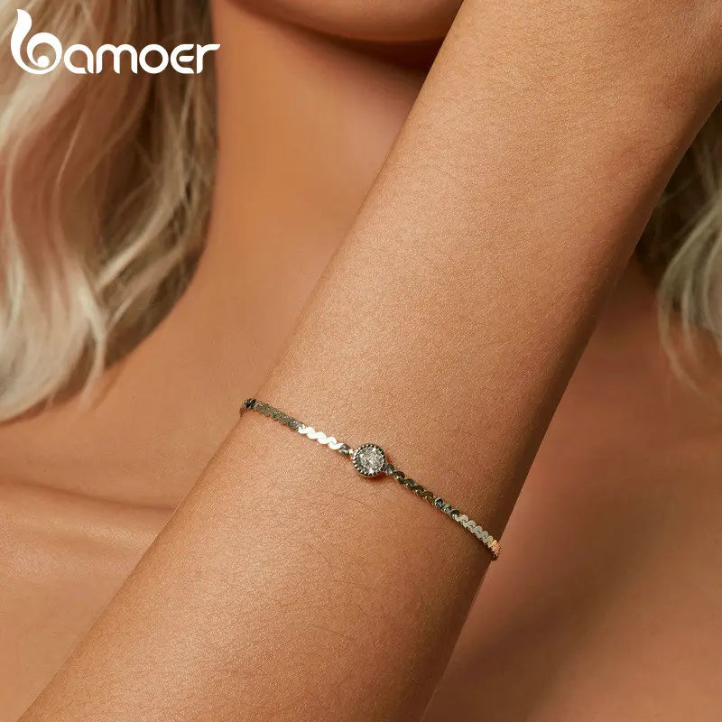 pulseira prata 925 cravação flutuante em moissanite - bamoer