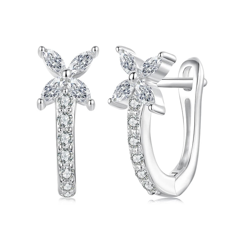 brinco prata 925 argola huggies com zircônia cravejada - bamoer