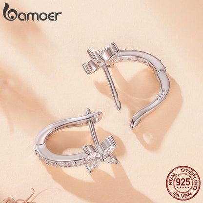 Brinco Prata 925 Argola Huggies com Zircônia Cravejada - Bamoer