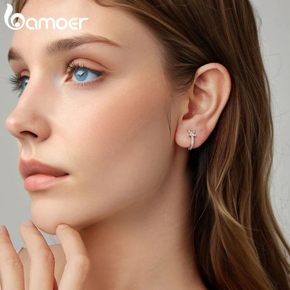 Brinco Prata 925 Argola Huggies com Zircônia Cravejada - Bamoer