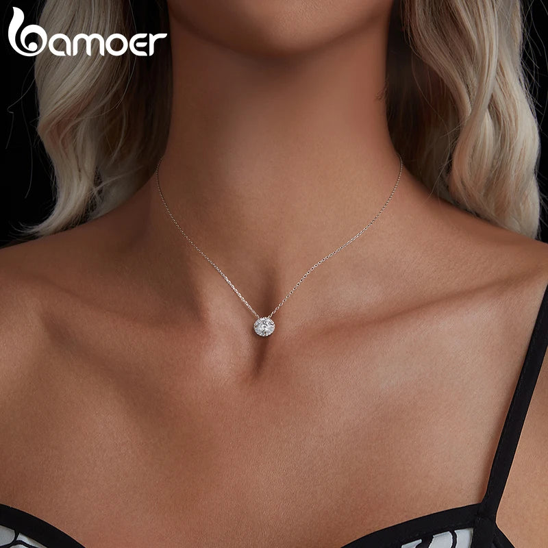 colar prata 925 banhado a ouro branco moissanite halo - bamoer