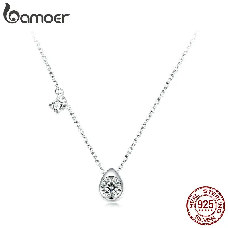 pingente prata 925 banhado a ouro branco moissanite pêra - bamoer