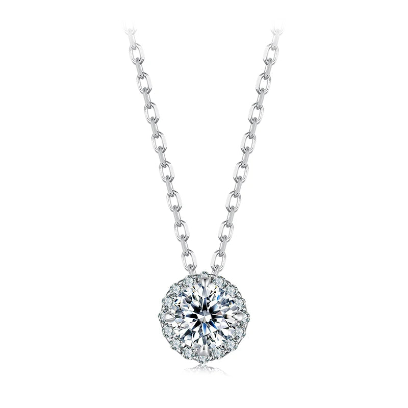 colar prata 925 banhado a ouro branco moissanite halo - bamoer