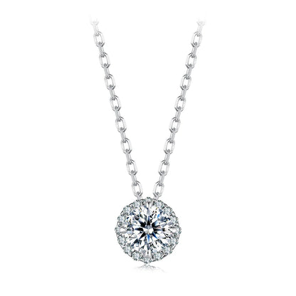Colar Prata 925 Banhado a Ouro Branco Moissanite Halo - Bamoer