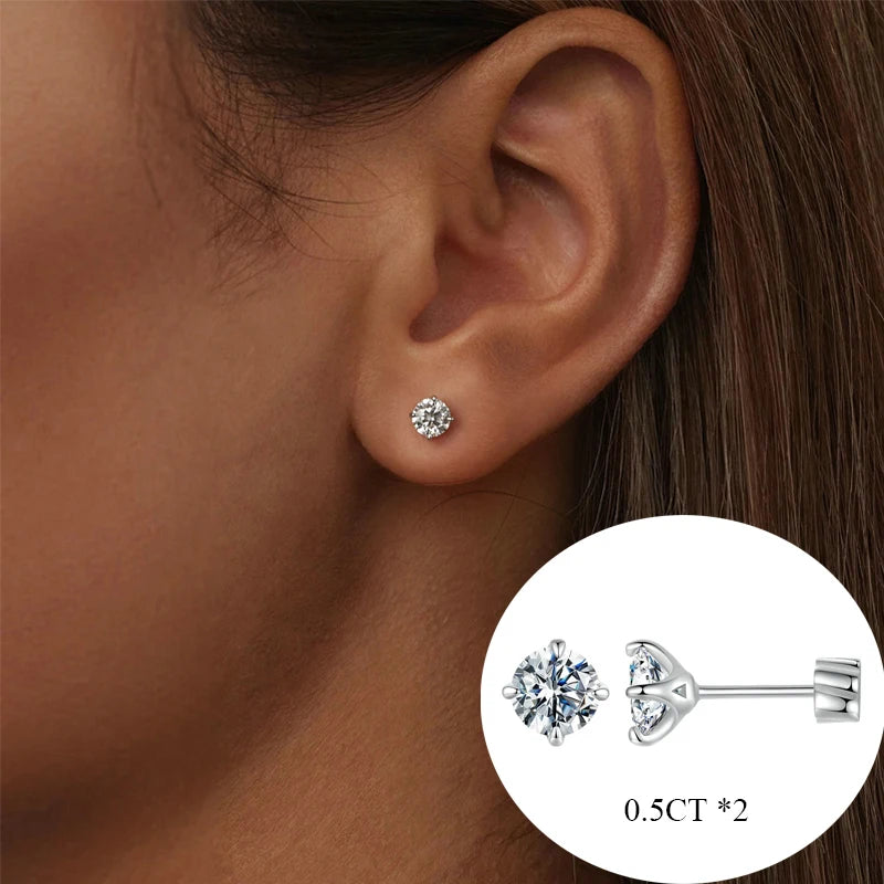 brincos prata 925 moissanite solitários  - bamoer