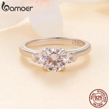Anel Banhado a Platina Moissanite Três Pedras - Bamoer