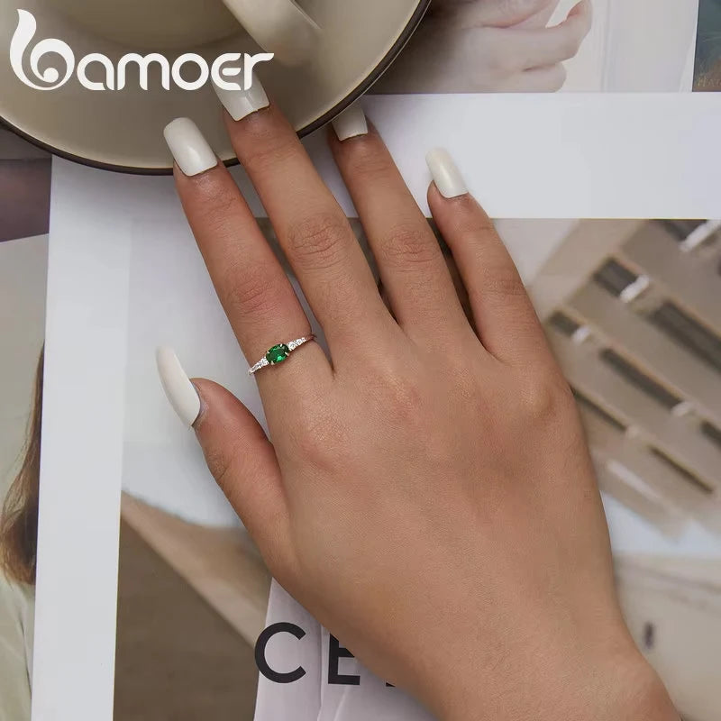 anel prata 925 com zircônia verde - bamoer