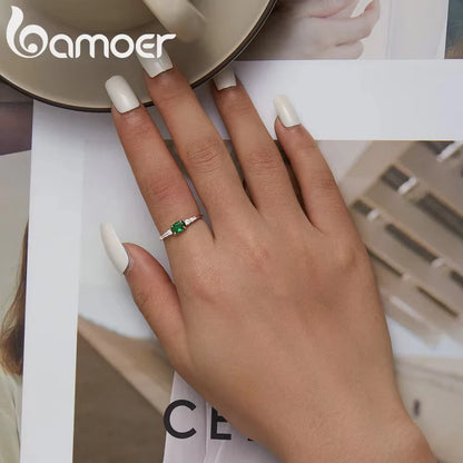 Anel Prata 925 com Zircônia Verde - Bamoer