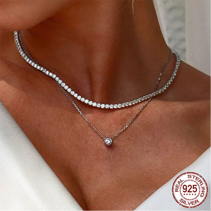 Choker Prata 925 Frontal com Zircônia - Bamoer