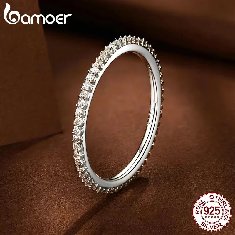 anel de prata 925 com moissanite eternidade - bamoer