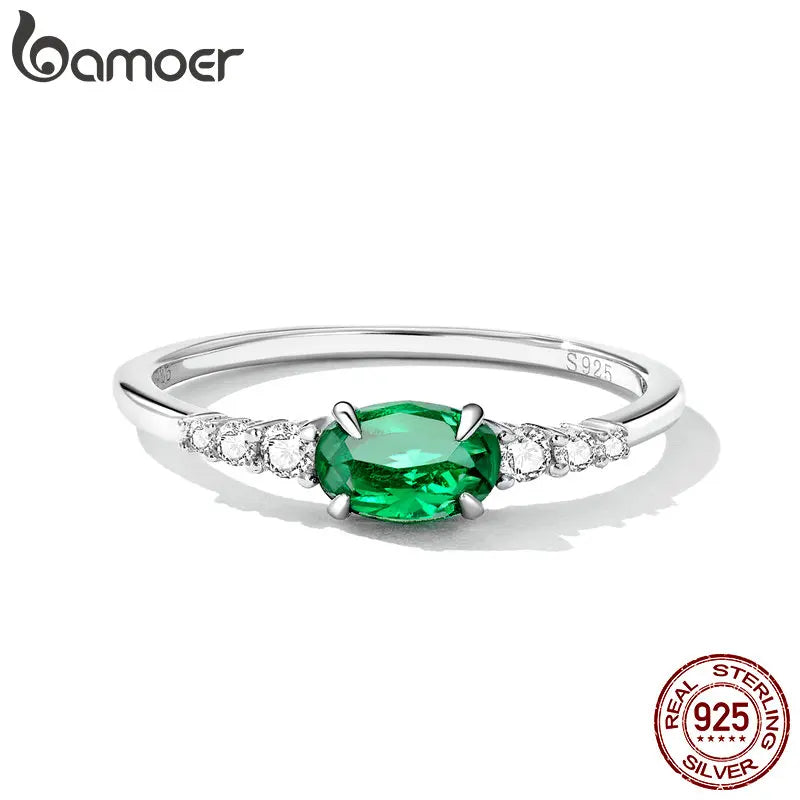 anel prata 925 com zircônia verde - bamoer
