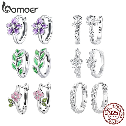 Brincos Bambu Folhados em Prata 925 - Bamoer