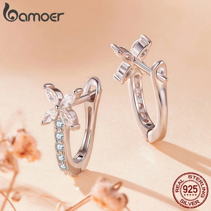 Brinco Prata 925 Argola Huggies com Zircônia Cravejada - Bamoer