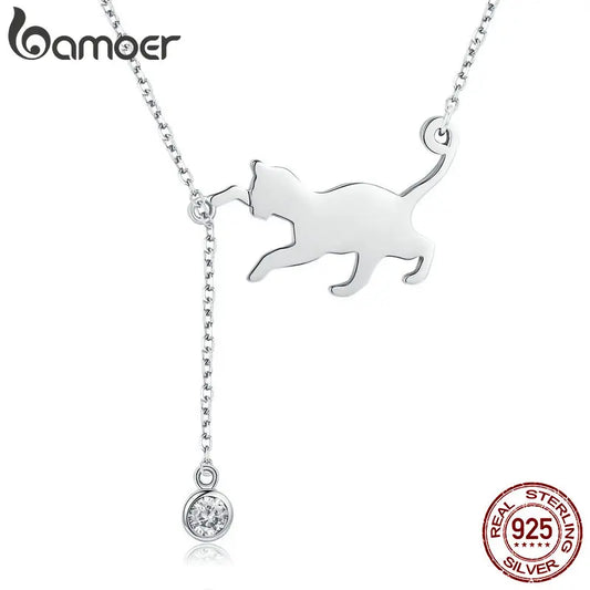 Colar Prata 925 com Gato - Bamoer