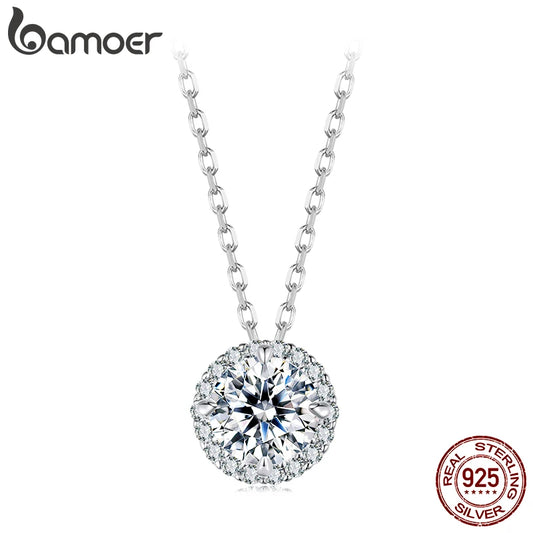 Colar Prata 925 Banhado a Ouro Branco Moissanite Halo - Bamoer