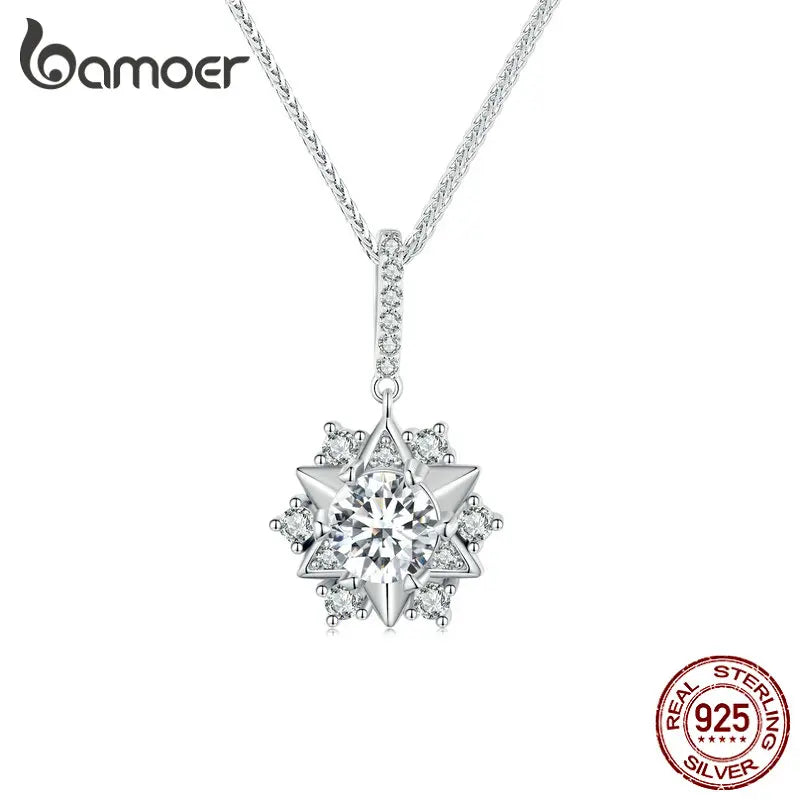 colar prata 925 com pingente estrela em moissanite - bamoer