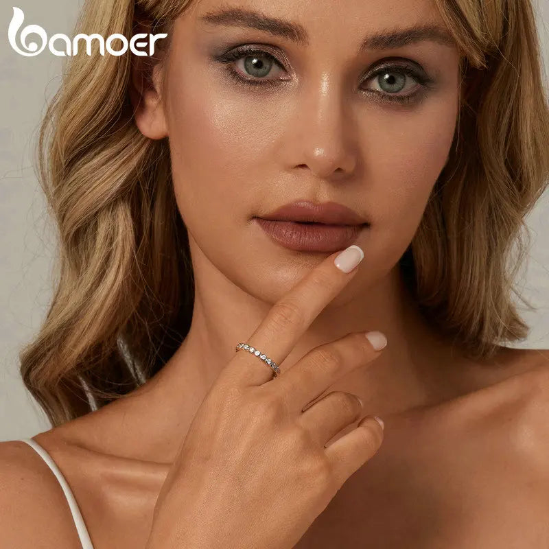 anel bolha prata 925 banhado a ouro branco com moissanite - bamoer