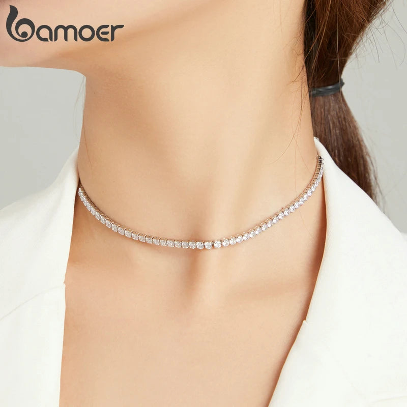 choker prata 925 com zircônia - bamoer