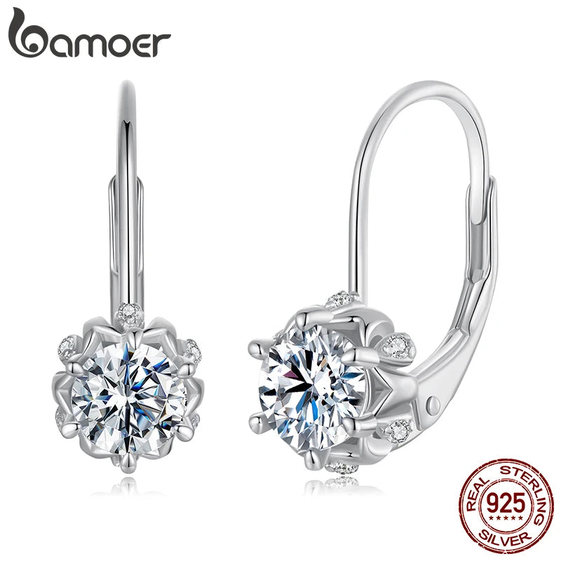 brincos florais prata 925 moissanite - bamoer