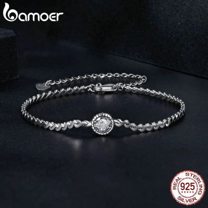 Pulseira Prata 925 Cravação Flutuante em Moissanite - Bamoer