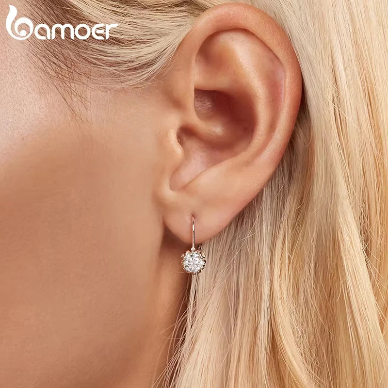 brincos florais prata 925 moissanite - bamoer