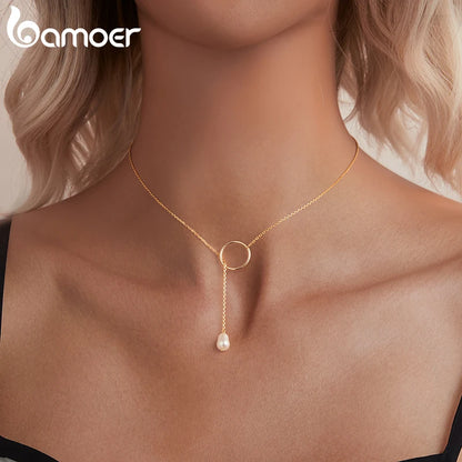 Colar Prata 925 Banhada Ouro com Pingente de Pérola