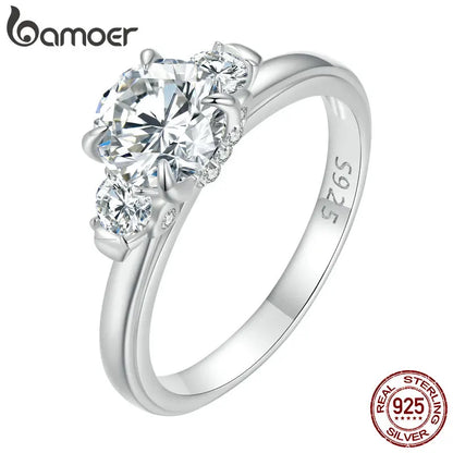 Anel Banhado a Platina Moissanite Três Pedras - Bamoer