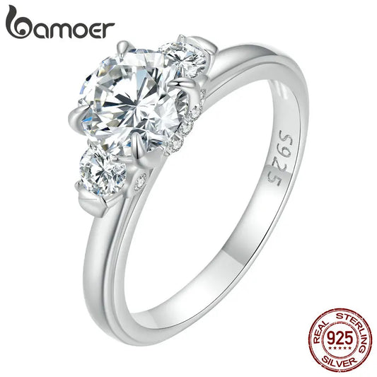 Anel Banhado a Platina Moissanite Três Pedras - Bamoer