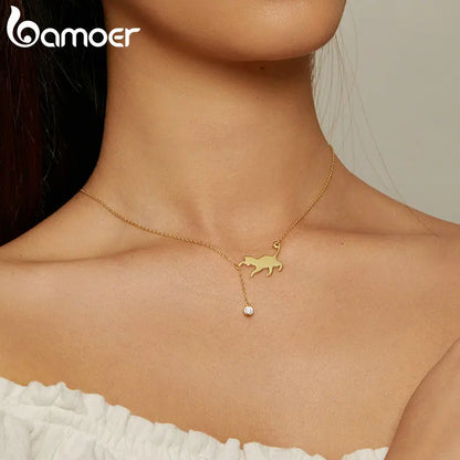 Colar Prata 925 com Gato - Bamoer