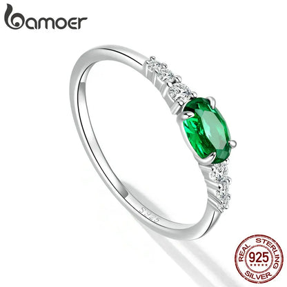 Anel Prata 925 com Zircônia Verde - Bamoer
