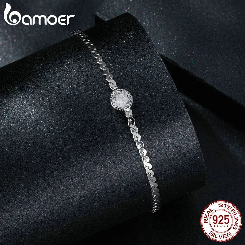 pulseira prata 925 cravação flutuante em moissanite - bamoer