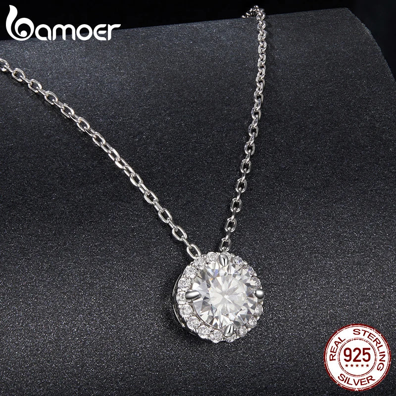 colar prata 925 banhado a ouro branco moissanite halo - bamoer