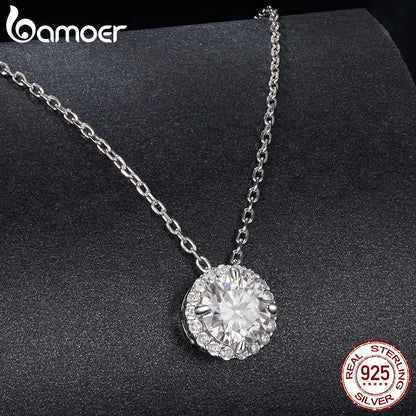 Colar Prata 925 Banhado a Ouro Branco Moissanite Halo - Bamoer