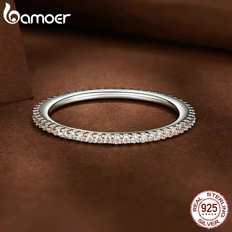 anel de prata 925 com moissanite eternidade - bamoer
