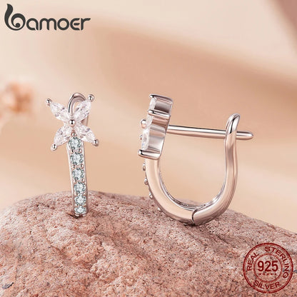 Brinco Prata 925 Argola Huggies com Zircônia Cravejada - Bamoer
