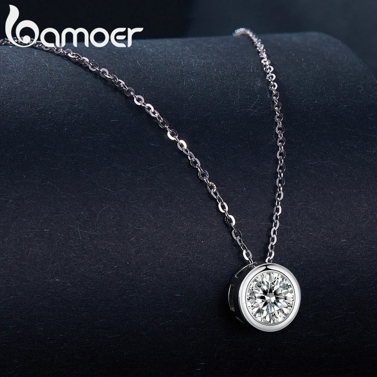 colar prata 925 solitário em moissanite - bamoer