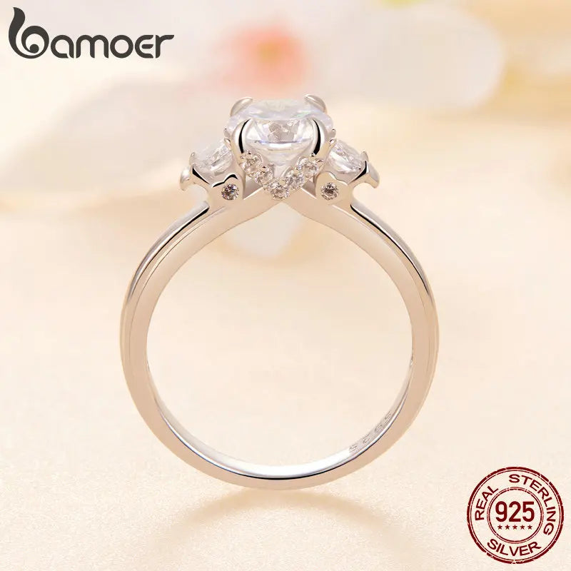 anel banhado a platina moissanite três pedras - bamoer