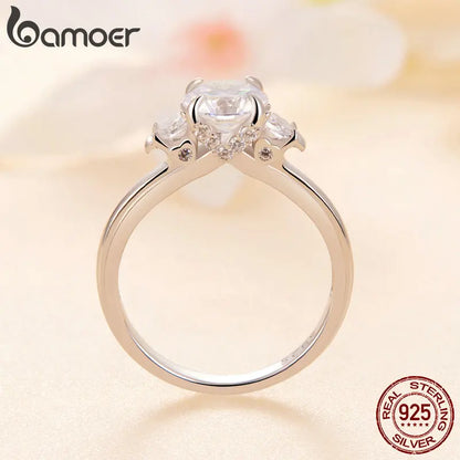 Anel Banhado a Platina Moissanite Três Pedras - Bamoer